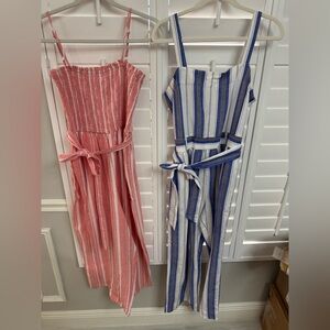 2 LOFT Coral Pink and Blue Striped Rompers